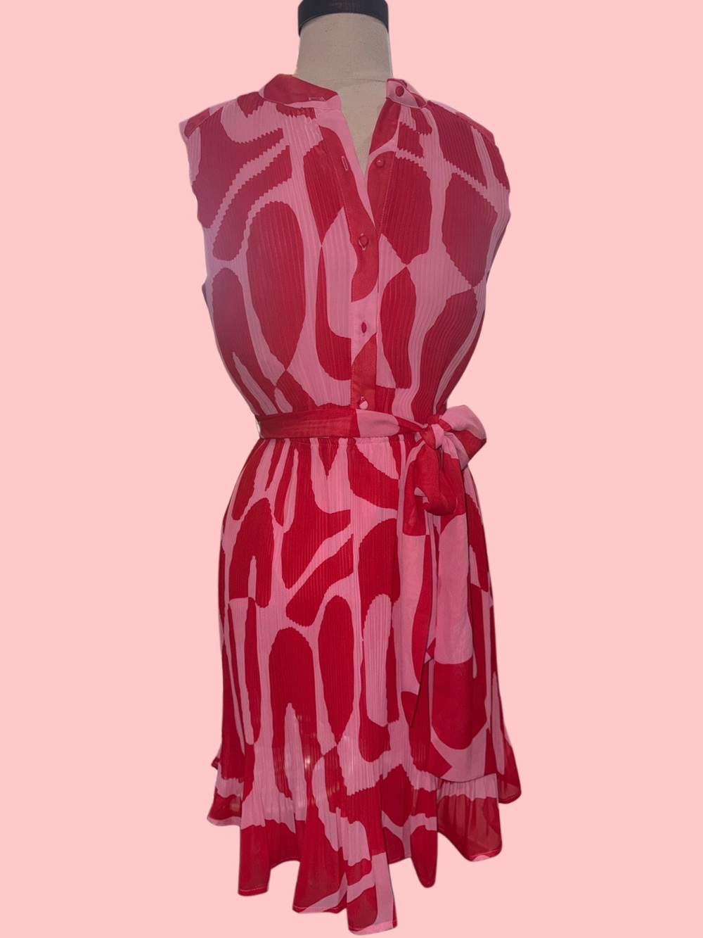 Sam Edelman Pink and Red Printed Sleeveless Belted Dress